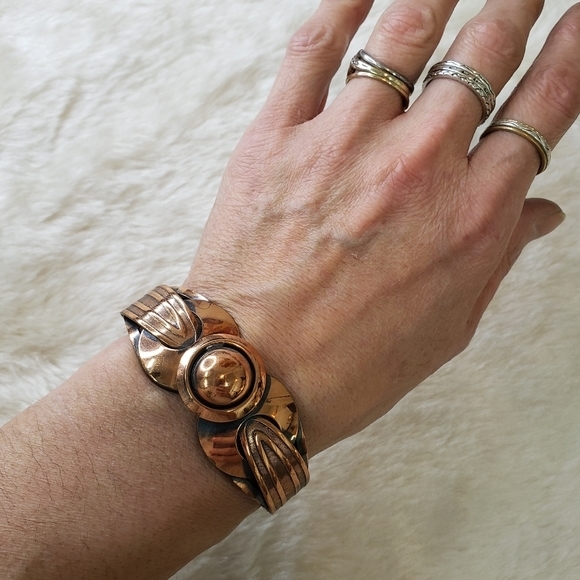 VINTAGE Copper Clamper Style Bracelet Hinged MCM Cuff - Picture 2 of 5